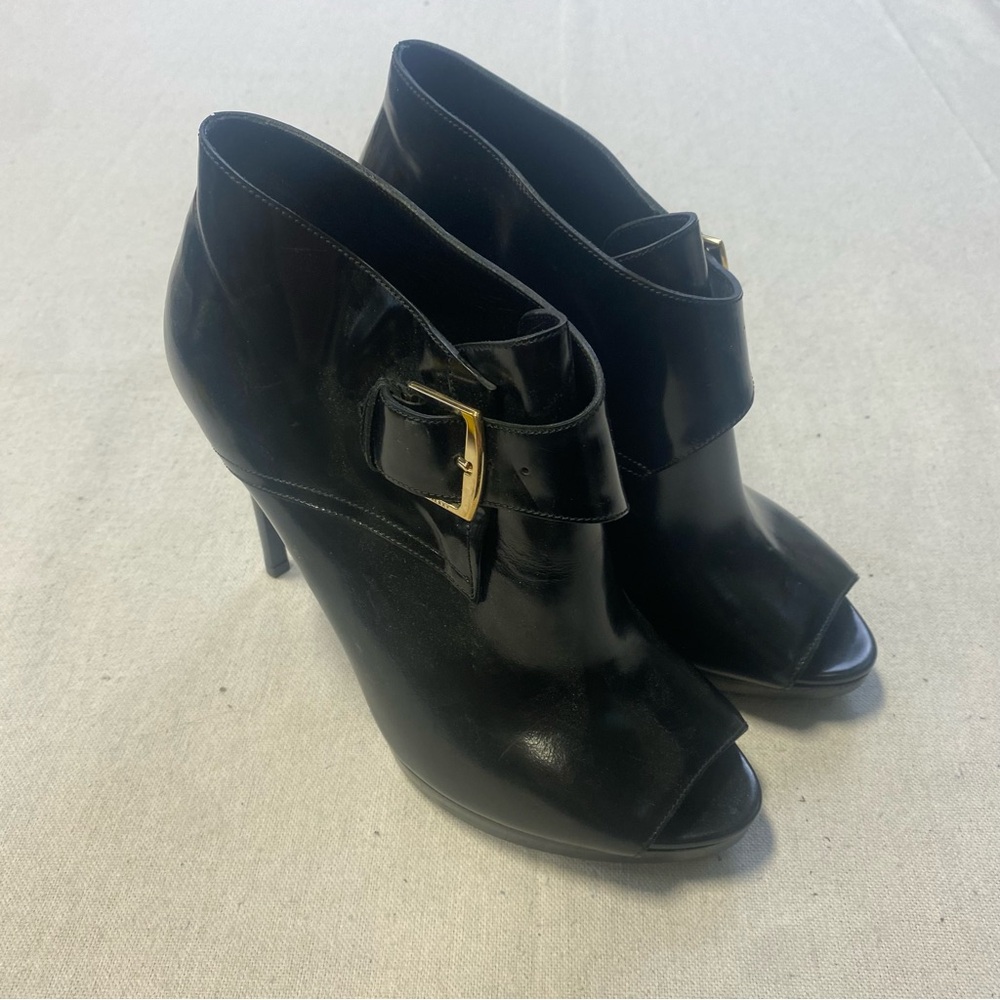 Burberry Women’s Leather Peep-Toe Ankle Boots - Black